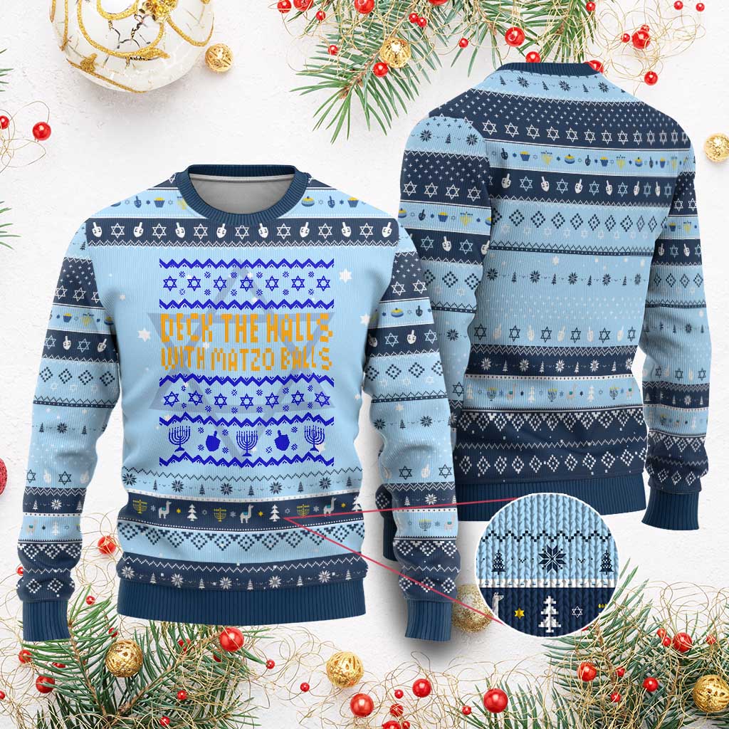 Funny Deck The Halls With Matzo Balls Jewish Gift Hanukkah Ugly Sweater - Wonder Print Shop
