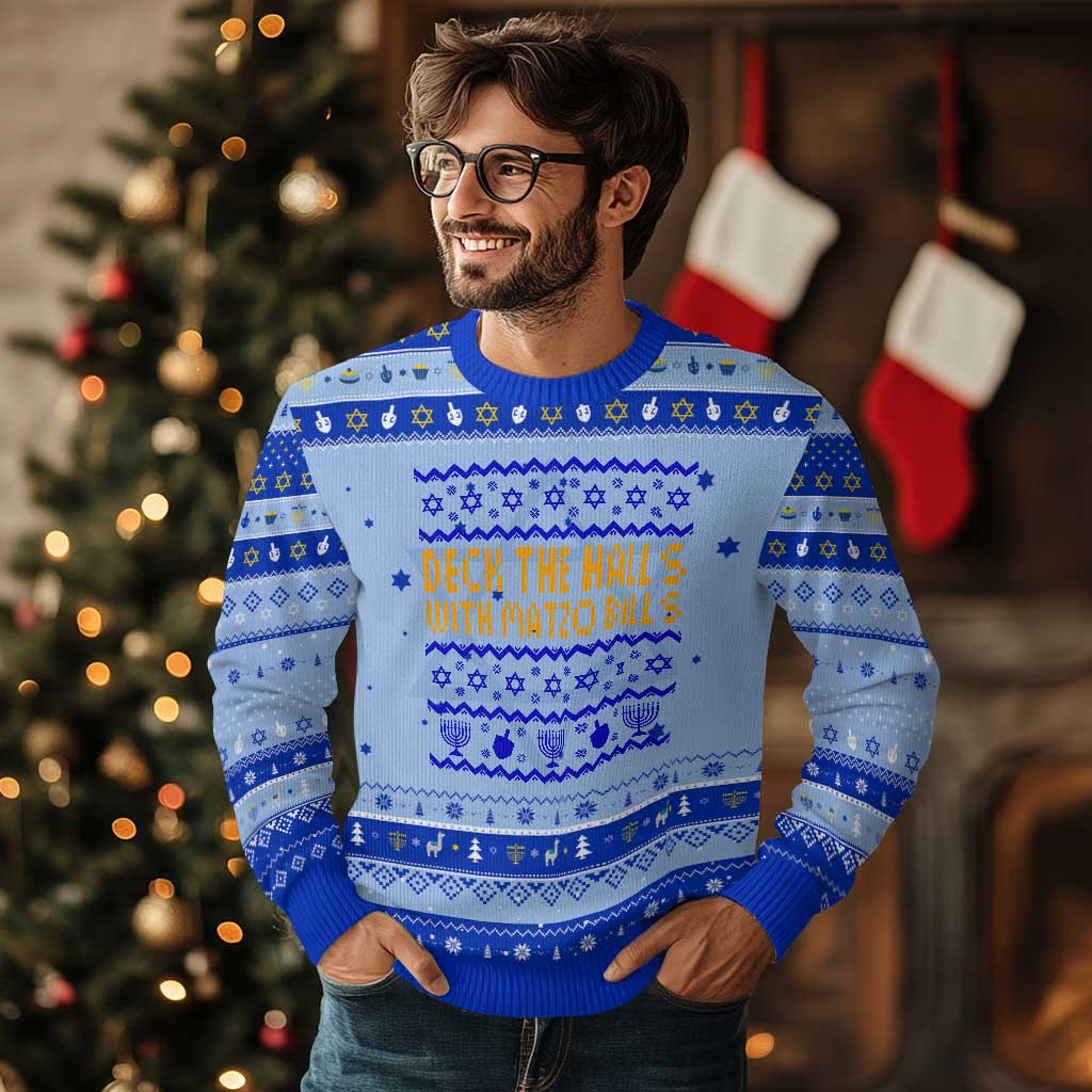 Funny Deck The Halls With Matzo Balls Jewish Gift Hanukkah Ugly Sweater - Wonder Print Shop