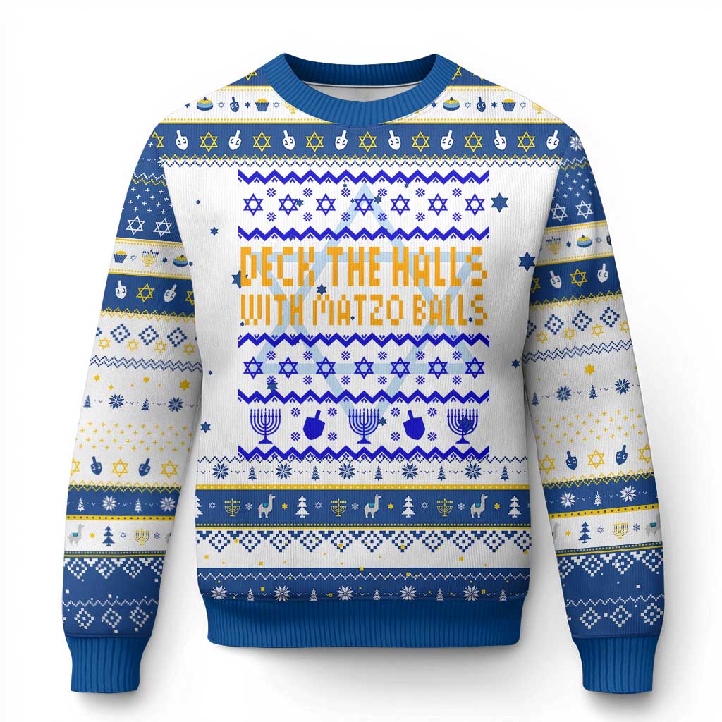 Funny Deck The Halls With Matzo Balls Jewish Gift Hanukkah Ugly Sweater - Wonder Print Shop