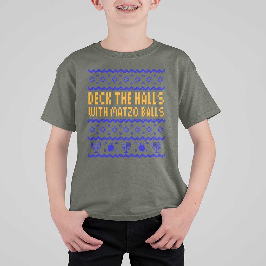 Funny Ugly Hanukkah T Shirt For Kid Deck The Halls With Matzo Balls Jewish Gift - Wonder Print Shop