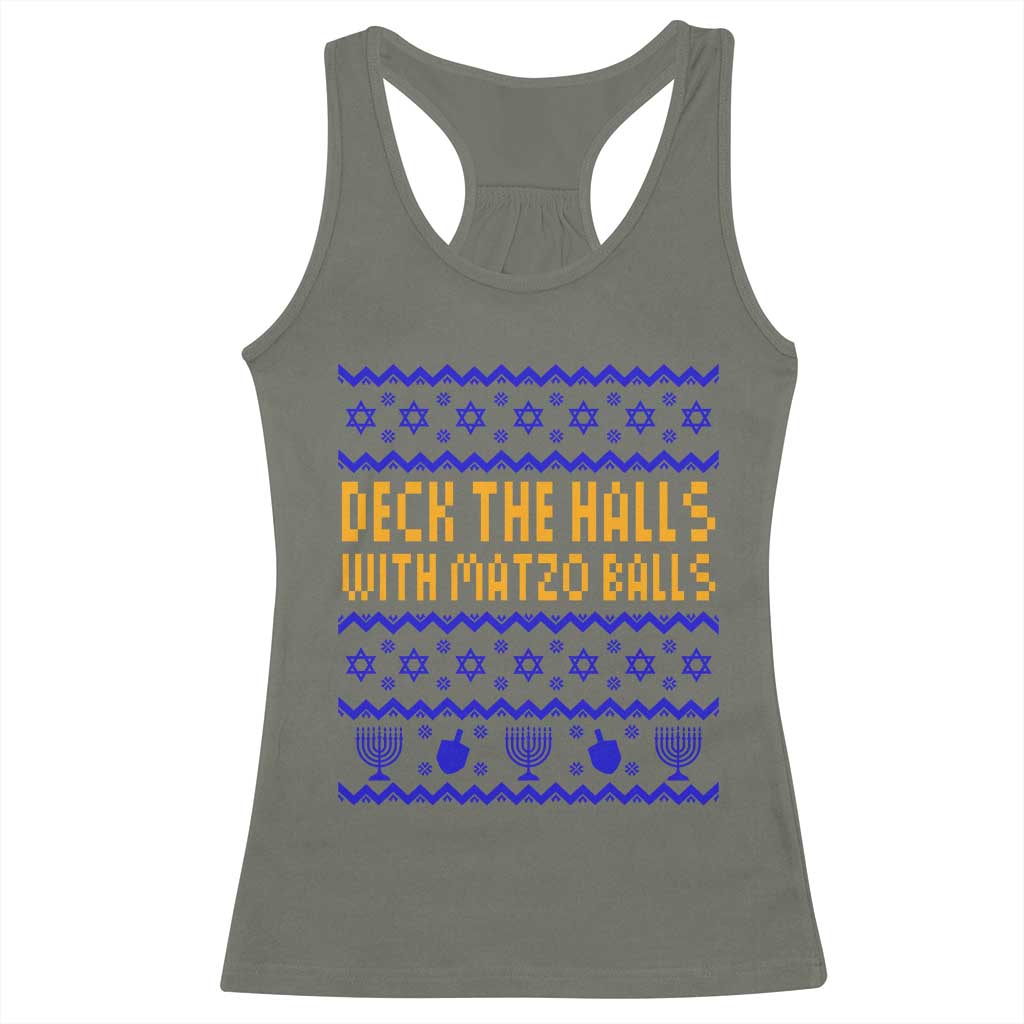 Funny Ugly Hanukkah Racerback Tank Top Deck The Halls With Matzo Balls Jewish Gift - Wonder Print Shop