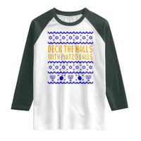 Funny Ugly Hanukkah Raglan Shirt Deck The Halls With Matzo Balls Jewish Gift - Wonder Print Shop