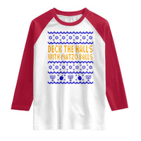 Funny Ugly Hanukkah Raglan Shirt Deck The Halls With Matzo Balls Jewish Gift - Wonder Print Shop