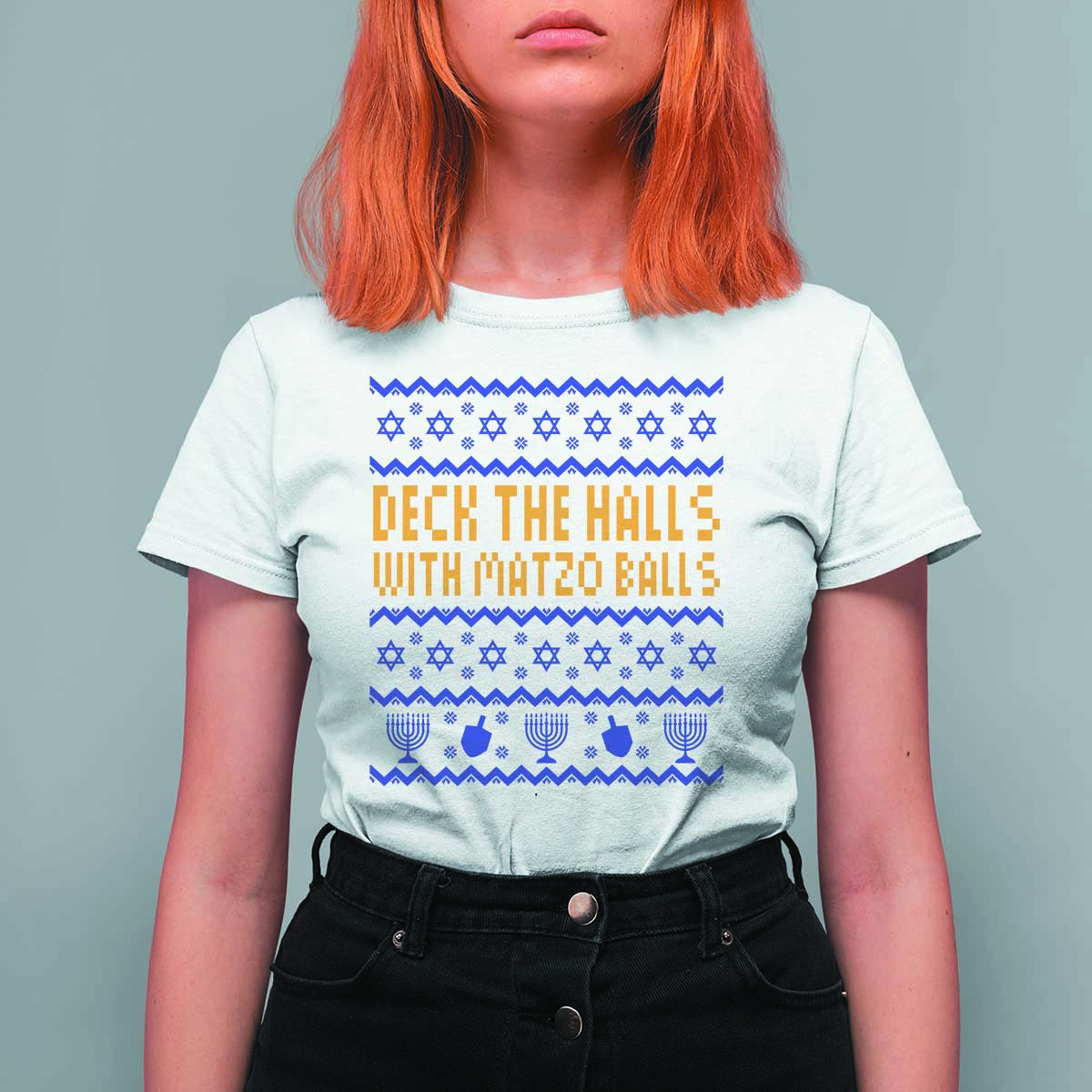 Funny Ugly Hanukkah T Shirt For Women Deck The Halls With Matzo Balls Jewish Gift - Wonder Print Shop