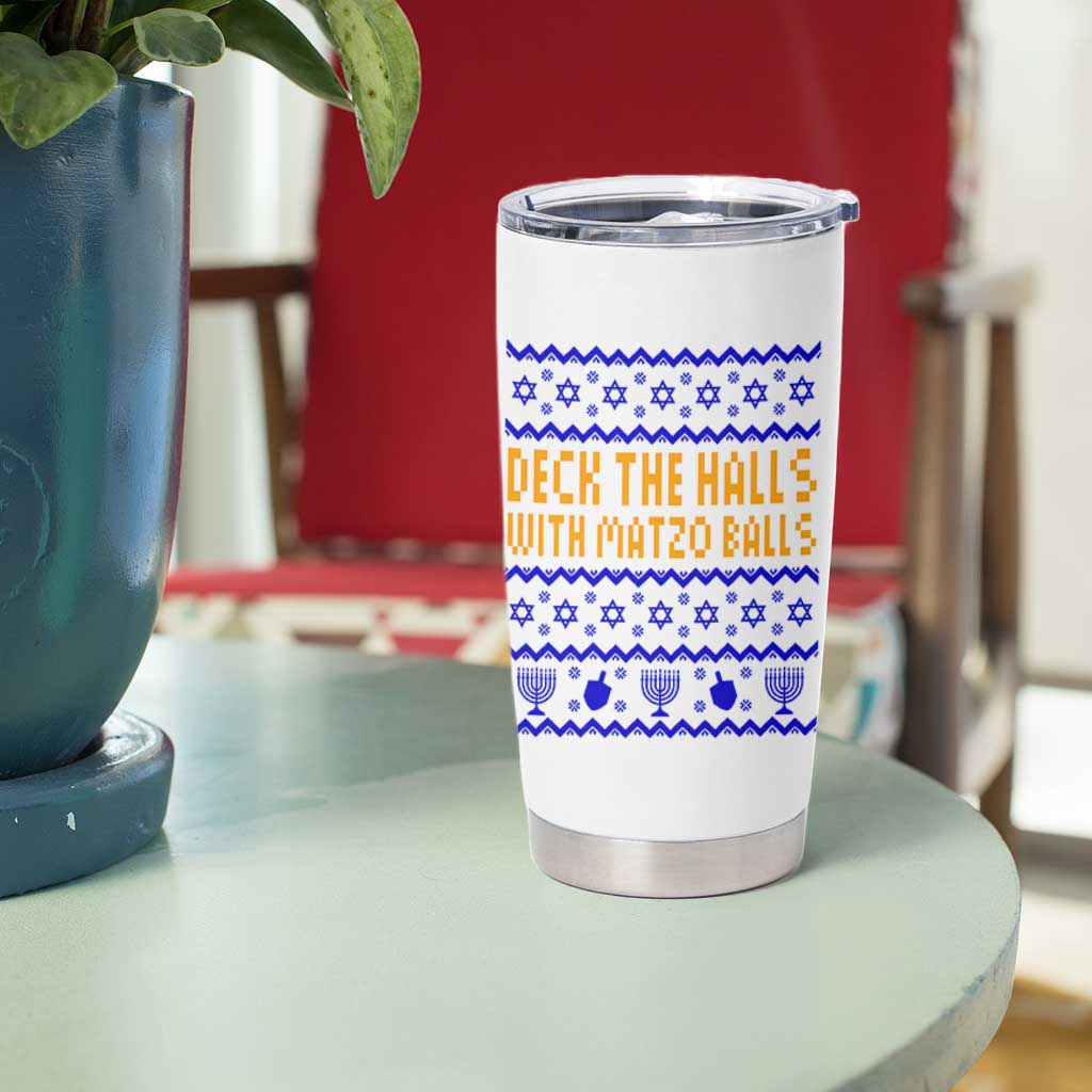 Funny Ugly Hanukkah Tumbler Cup Deck The Halls With Matzo Balls Jewish Gift - Wonder Print Shop