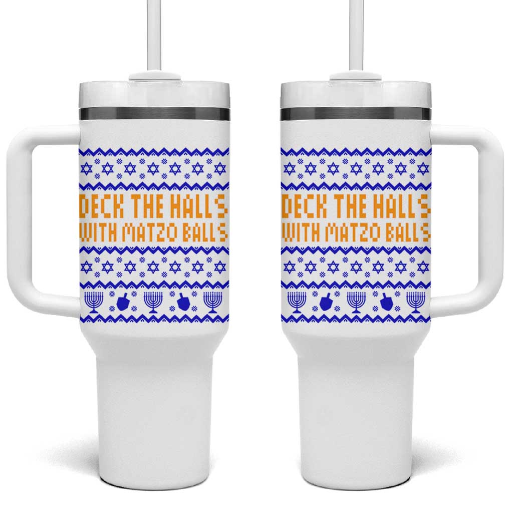 Funny Ugly Hanukkah Tumbler With Handle Deck The Halls With Matzo Balls Jewish Gift - Wonder Print Shop