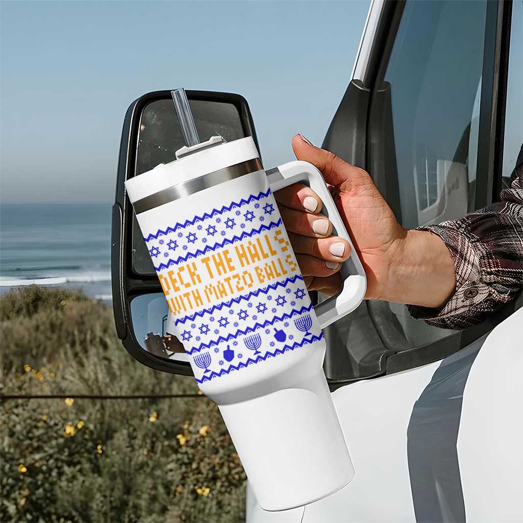 Funny Ugly Hanukkah Tumbler With Handle Deck The Halls With Matzo Balls Jewish Gift - Wonder Print Shop