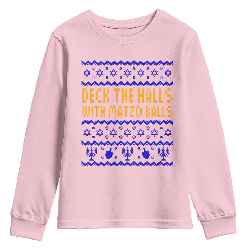 Funny Ugly Hanukkah Youth Sweatshirt Deck The Halls With Matzo Balls Jewish Gift - Wonder Print Shop