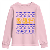 Funny Ugly Hanukkah Youth Sweatshirt Deck The Halls With Matzo Balls Jewish Gift - Wonder Print Shop