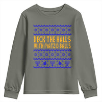 Funny Ugly Hanukkah Youth Sweatshirt Deck The Halls With Matzo Balls Jewish Gift - Wonder Print Shop