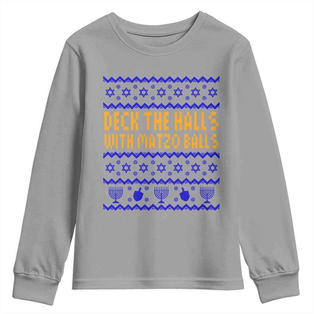 Funny Ugly Hanukkah Youth Sweatshirt Deck The Halls With Matzo Balls Jewish Gift - Wonder Print Shop