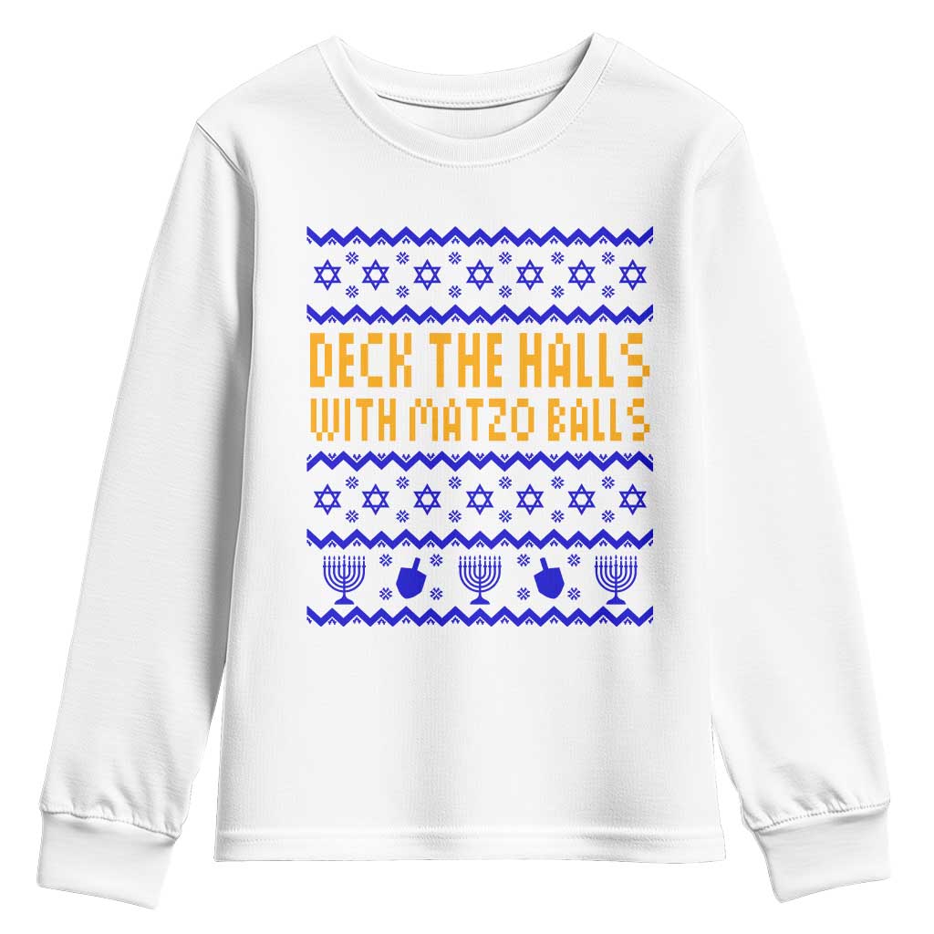 Funny Ugly Hanukkah Youth Sweatshirt Deck The Halls With Matzo Balls Jewish Gift - Wonder Print Shop