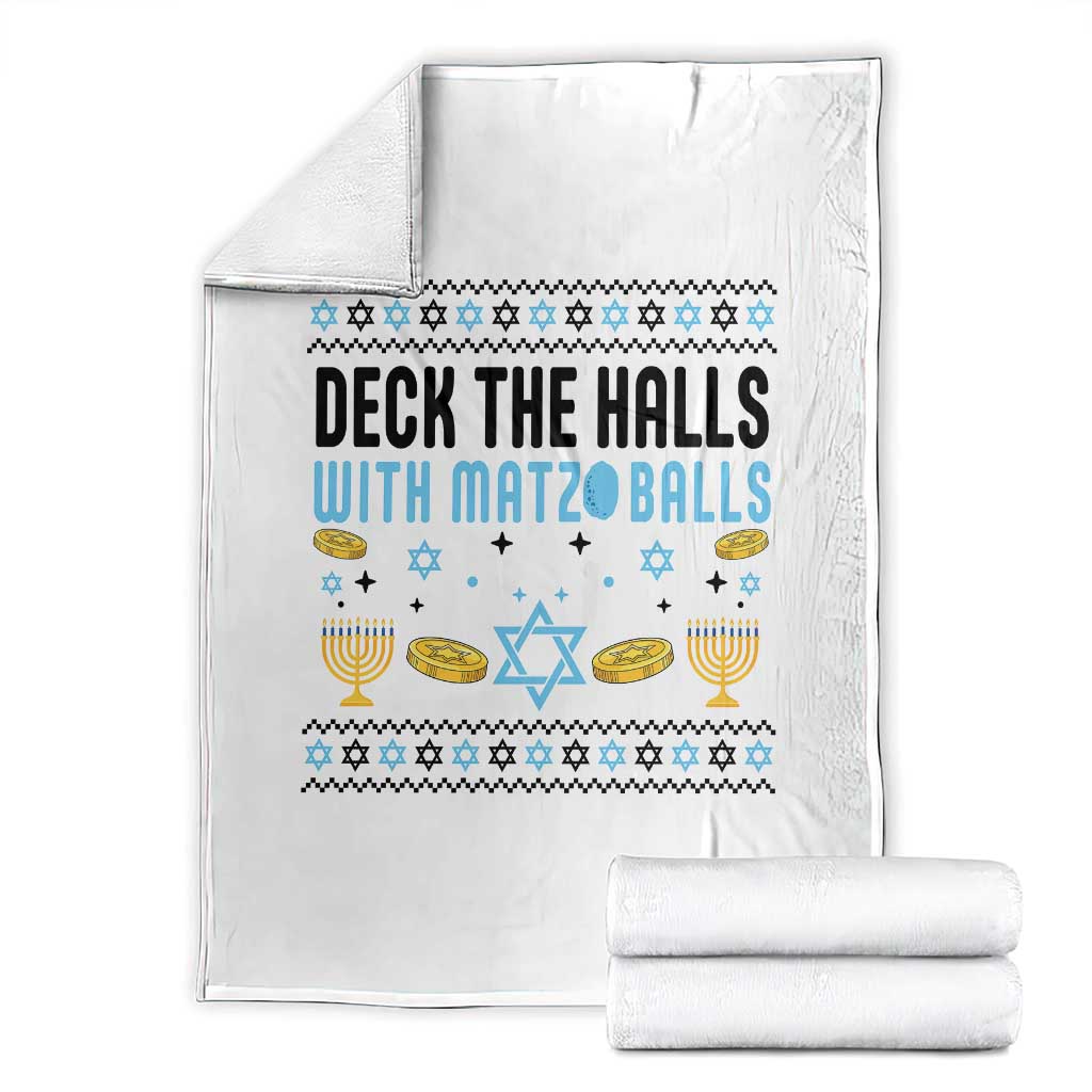 Deck The Halls With Matzo Balls Throw Blanket Funny Ugly Jewish Holiday Gift - Wonder Print Shop