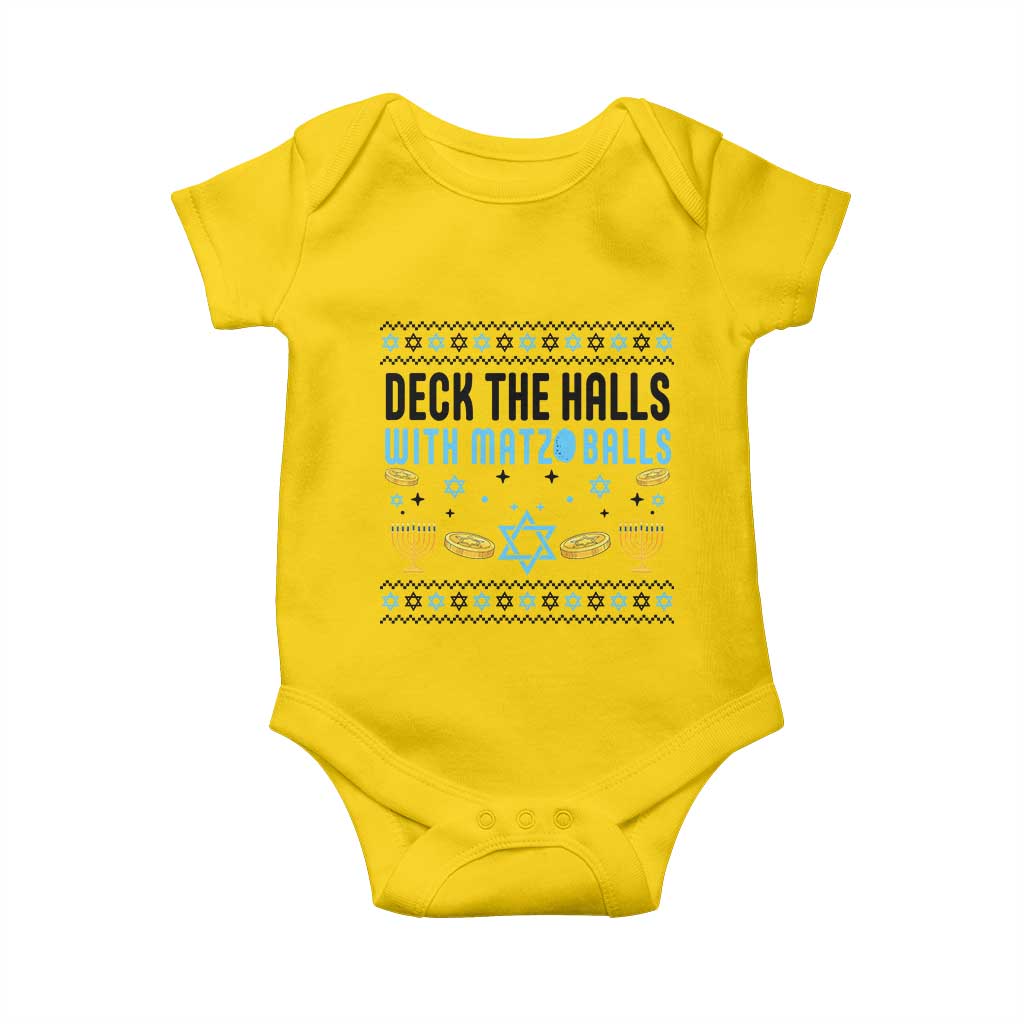 Deck The Halls With Matzo Balls Baby Onesie Funny Ugly Jewish Holiday Gift - Wonder Print Shop