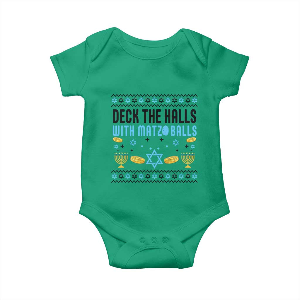 Deck The Halls With Matzo Balls Baby Onesie Funny Ugly Jewish Holiday Gift - Wonder Print Shop