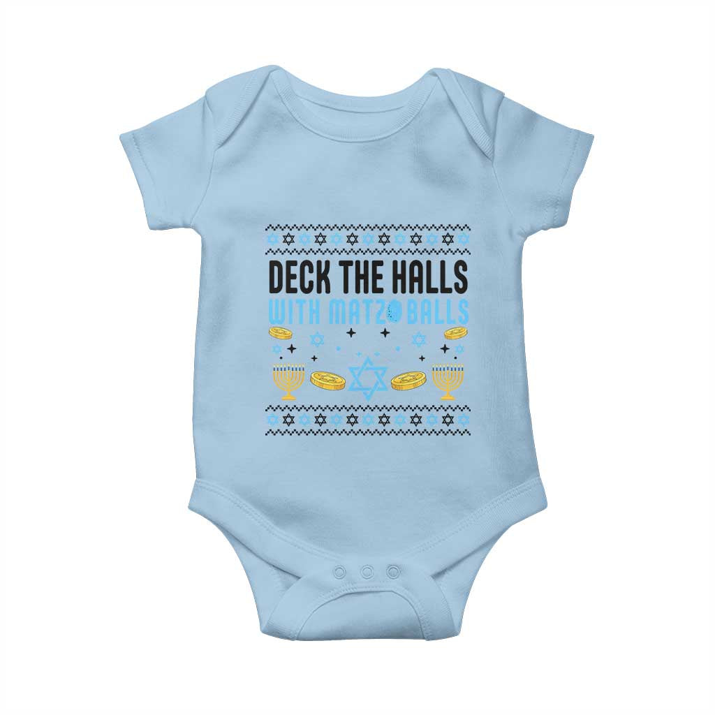 Deck The Halls With Matzo Balls Baby Onesie Funny Ugly Jewish Holiday Gift - Wonder Print Shop
