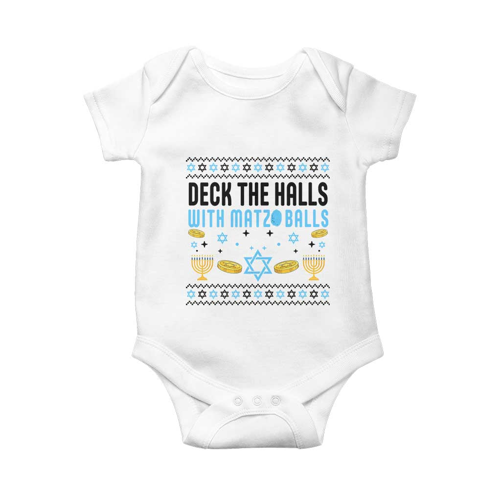 Deck The Halls With Matzo Balls Baby Onesie Funny Ugly Jewish Holiday Gift - Wonder Print Shop