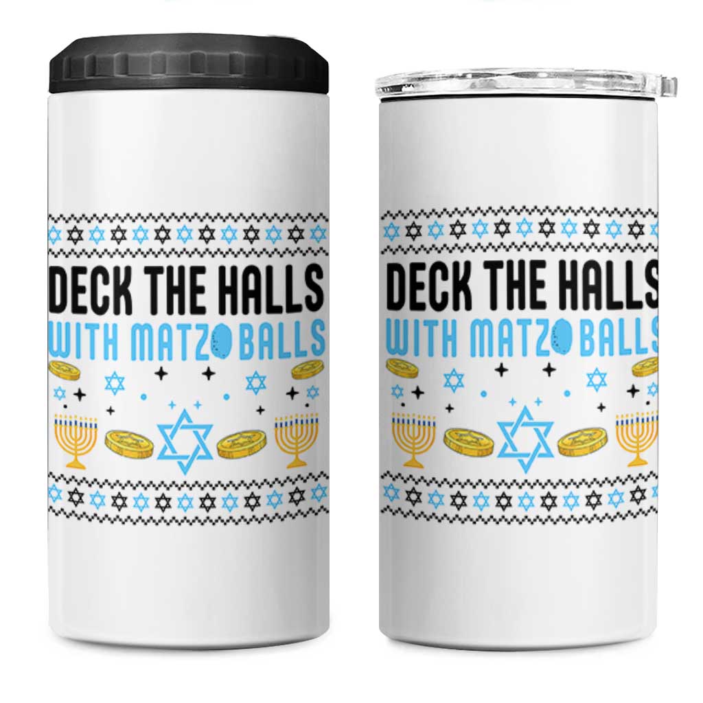 Deck The Halls With Matzo Balls 4 in 1 Can Cooler Tumbler Funny Ugly Jewish Holiday Gift - Wonder Print Shop
