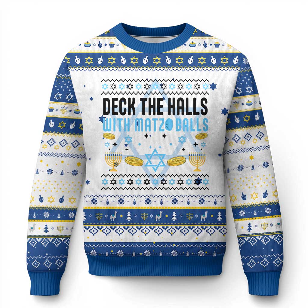 Deck The Halls With Matzo Balls Hanukkah Ugly Sweater Funny Ugly Jewish Holiday Gift - Wonder Print Shop
