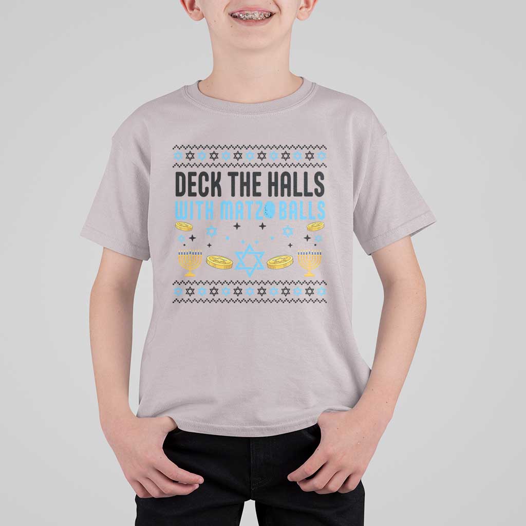 Deck The Halls With Matzo Balls T Shirt For Kid Funny Ugly Jewish Holiday Gift - Wonder Print Shop
