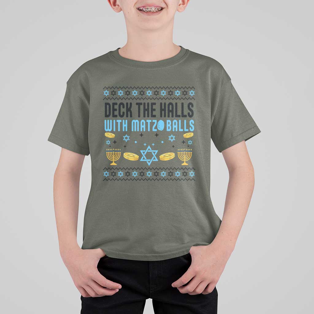 Deck The Halls With Matzo Balls T Shirt For Kid Funny Ugly Jewish Holiday Gift - Wonder Print Shop