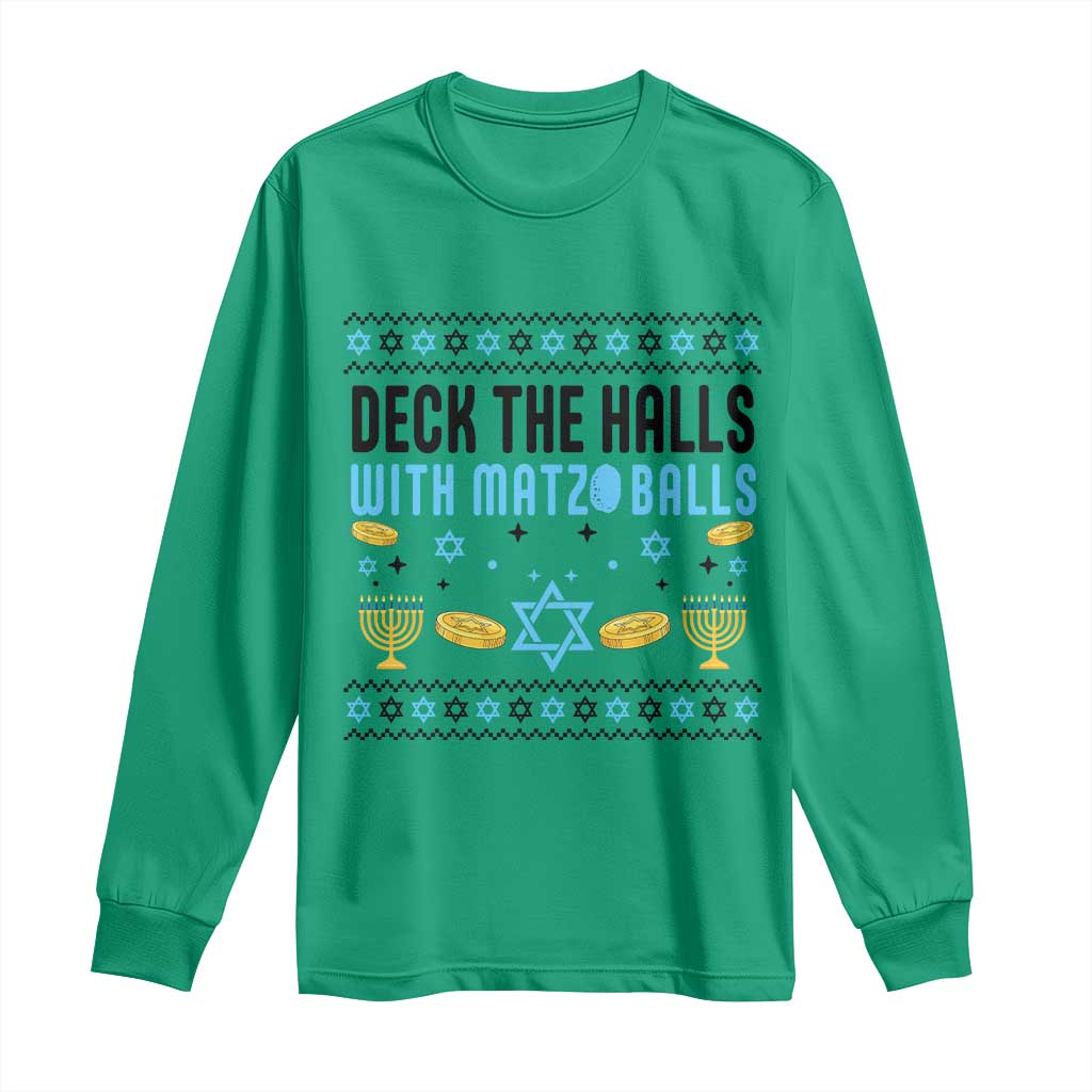 Deck The Halls With Matzo Balls Long Sleeve Shirt Funny Ugly Jewish Holiday Gift - Wonder Print Shop