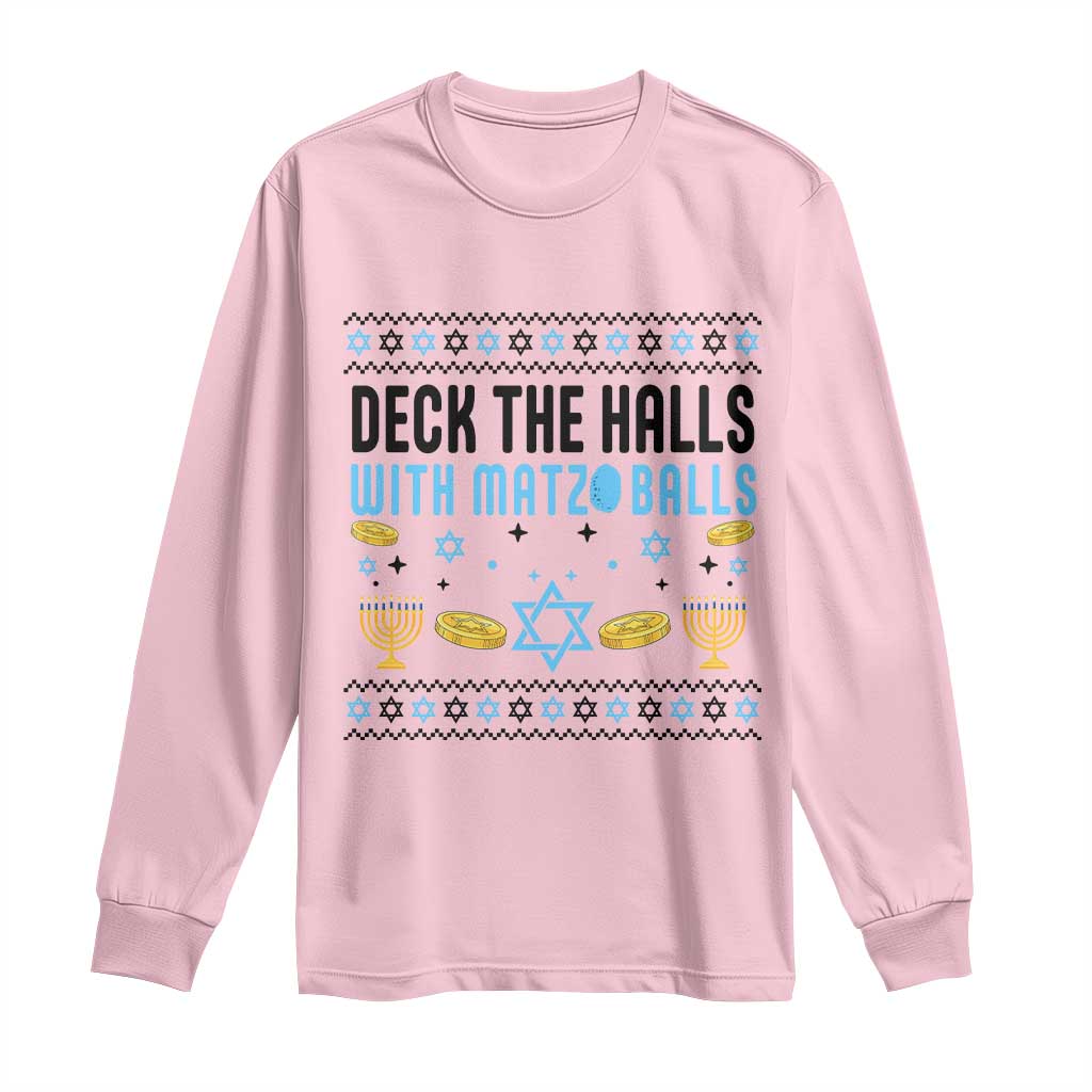 Deck The Halls With Matzo Balls Long Sleeve Shirt Funny Ugly Jewish Holiday Gift - Wonder Print Shop