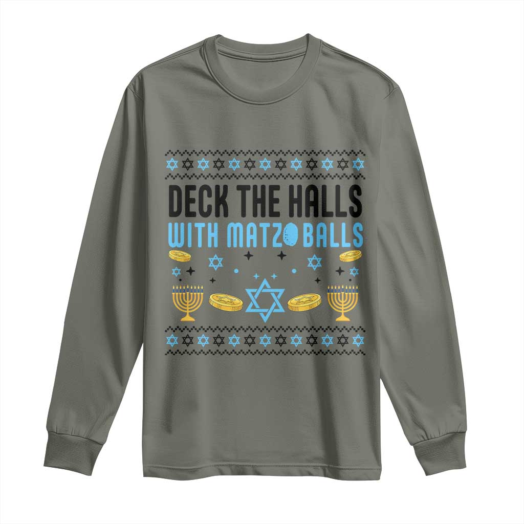 Deck The Halls With Matzo Balls Long Sleeve Shirt Funny Ugly Jewish Holiday Gift - Wonder Print Shop