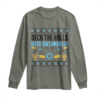 Deck The Halls With Matzo Balls Long Sleeve Shirt Funny Ugly Jewish Holiday Gift - Wonder Print Shop