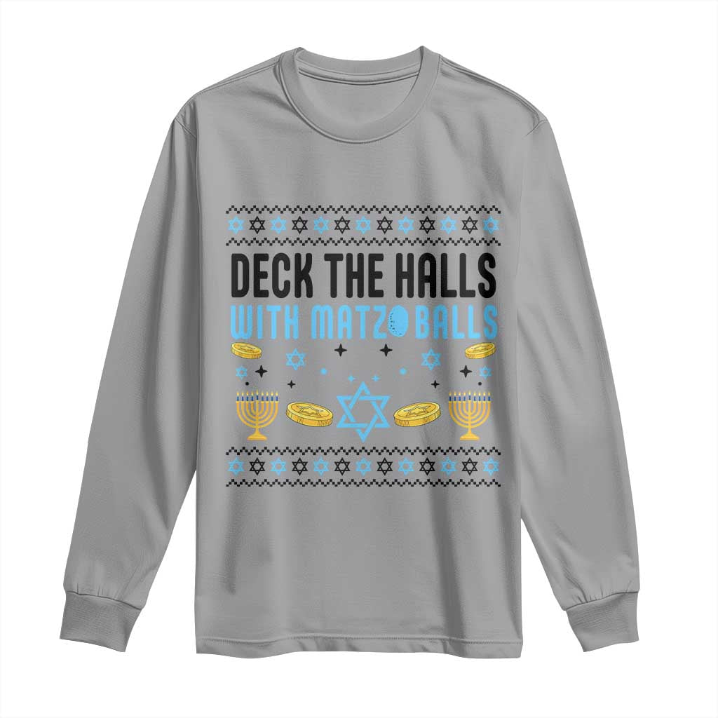 Deck The Halls With Matzo Balls Long Sleeve Shirt Funny Ugly Jewish Holiday Gift - Wonder Print Shop