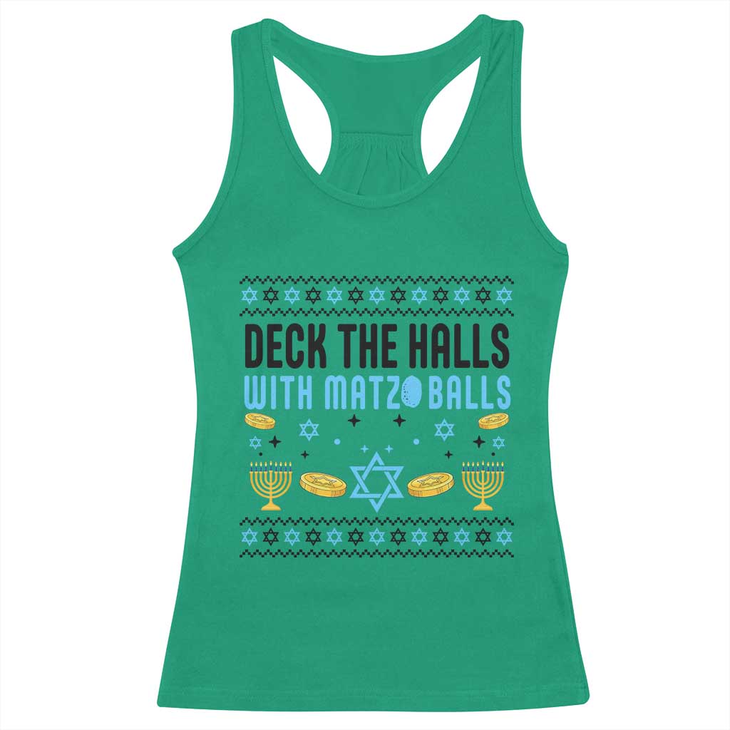Deck The Halls With Matzo Balls Racerback Tank Top Funny Ugly Jewish Holiday Gift - Wonder Print Shop