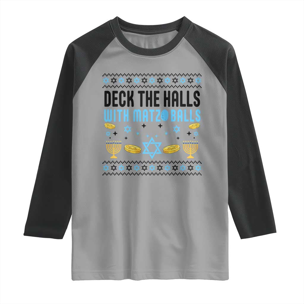 Deck The Halls With Matzo Balls Raglan Shirt Funny Ugly Jewish Holiday Gift - Wonder Print Shop