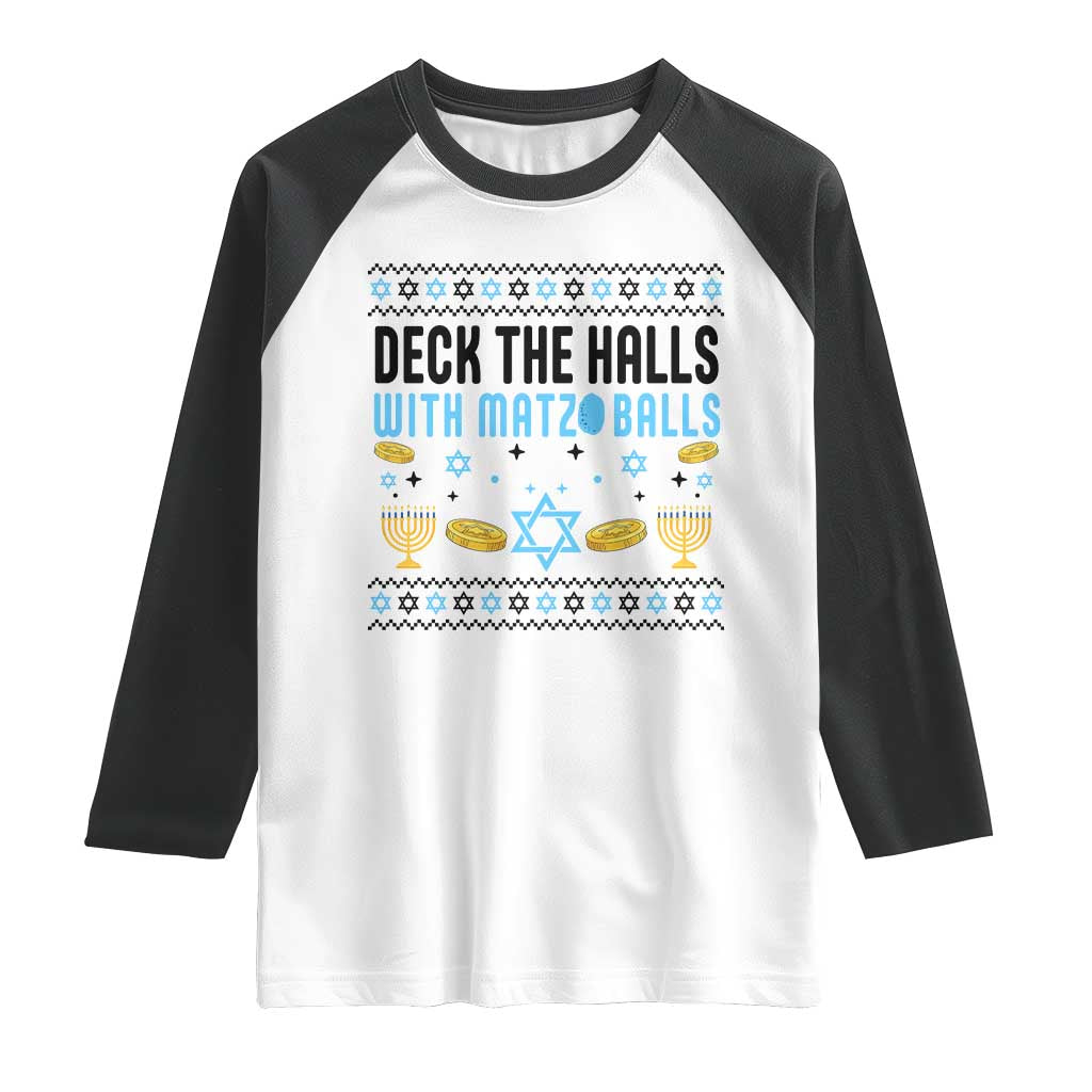 Deck The Halls With Matzo Balls Raglan Shirt Funny Ugly Jewish Holiday Gift - Wonder Print Shop