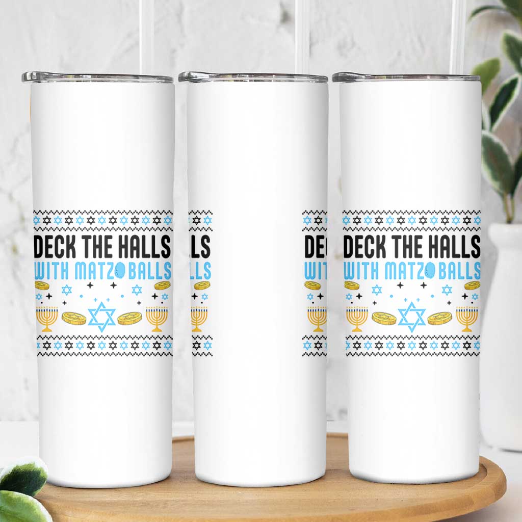 Deck The Halls With Matzo Balls Skinny Tumbler Funny Ugly Jewish Holiday Gift - Wonder Print Shop