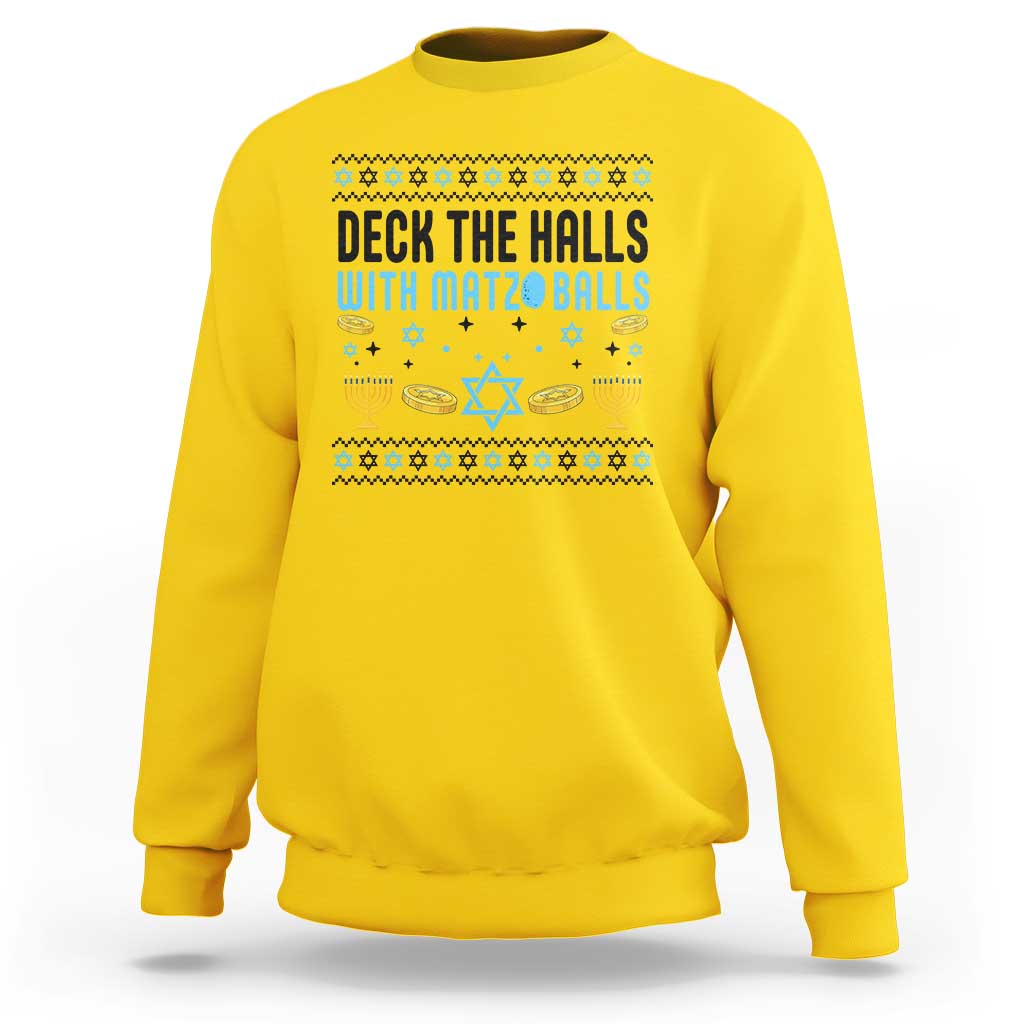 Deck The Halls With Matzo Balls Sweatshirt Funny Ugly Jewish Holiday Gift - Wonder Print Shop