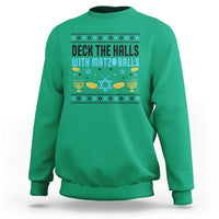 Deck The Halls With Matzo Balls Sweatshirt Funny Ugly Jewish Holiday Gift - Wonder Print Shop