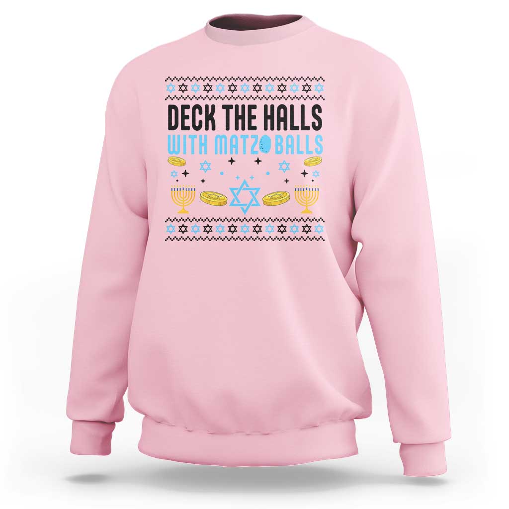 Deck The Halls With Matzo Balls Sweatshirt Funny Ugly Jewish Holiday Gift - Wonder Print Shop