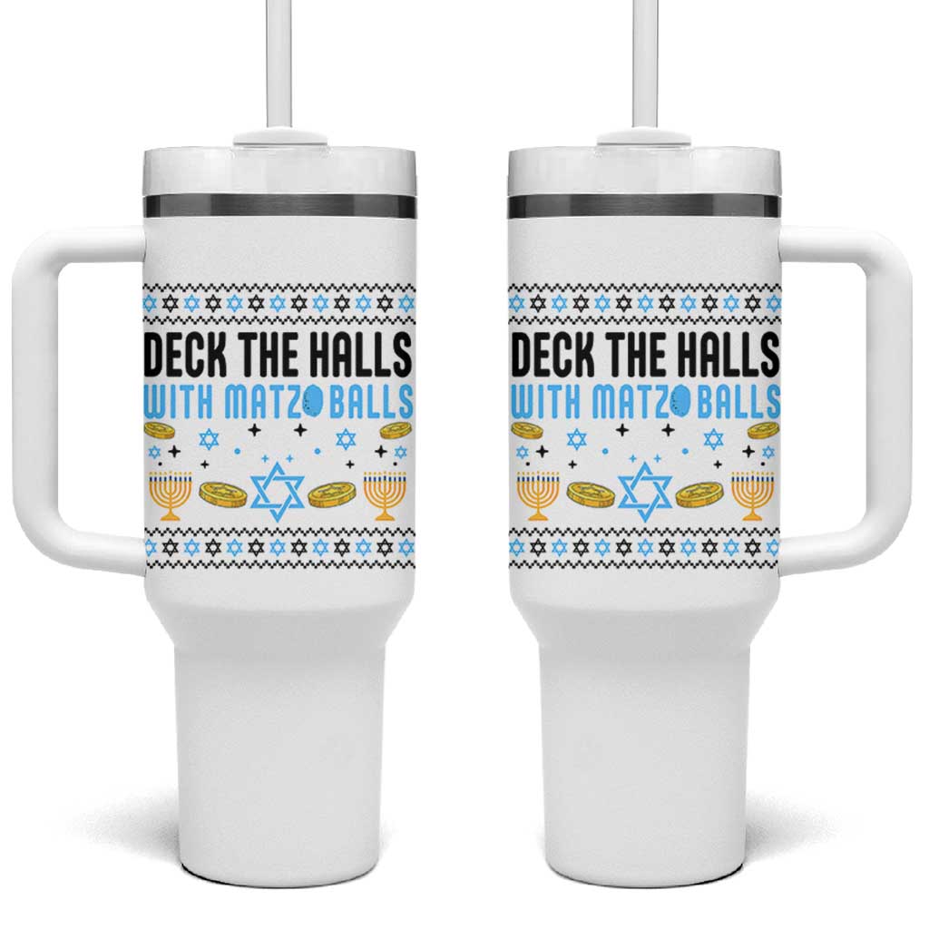 Deck The Halls With Matzo Balls Tumbler With Handle Funny Ugly Jewish Holiday Gift - Wonder Print Shop