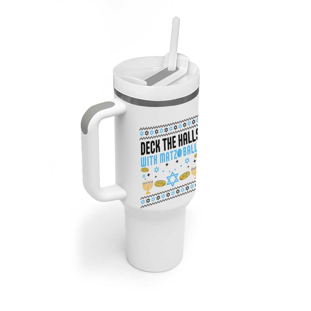 Deck The Halls With Matzo Balls Tumbler With Handle Funny Ugly Jewish Holiday Gift - Wonder Print Shop