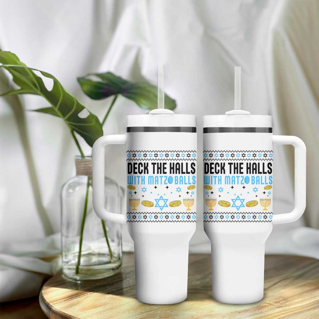 Deck The Halls With Matzo Balls Tumbler With Handle Funny Ugly Jewish Holiday Gift - Wonder Print Shop