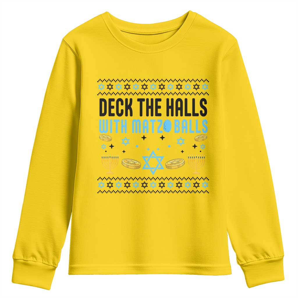 Deck The Halls With Matzo Balls Youth Sweatshirt Funny Ugly Jewish Holiday Gift - Wonder Print Shop