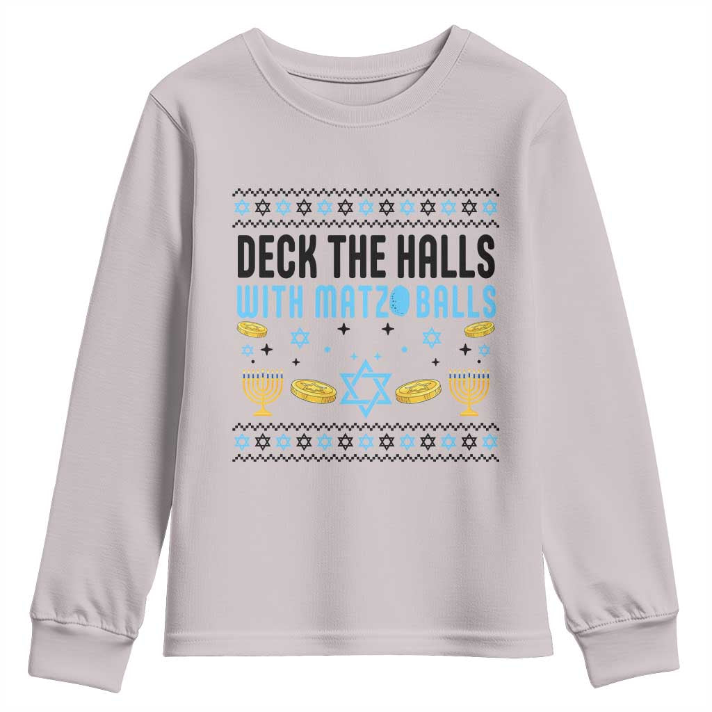 Deck The Halls With Matzo Balls Youth Sweatshirt Funny Ugly Jewish Holiday Gift - Wonder Print Shop