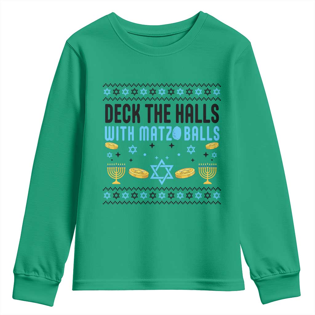 Deck The Halls With Matzo Balls Youth Sweatshirt Funny Ugly Jewish Holiday Gift - Wonder Print Shop