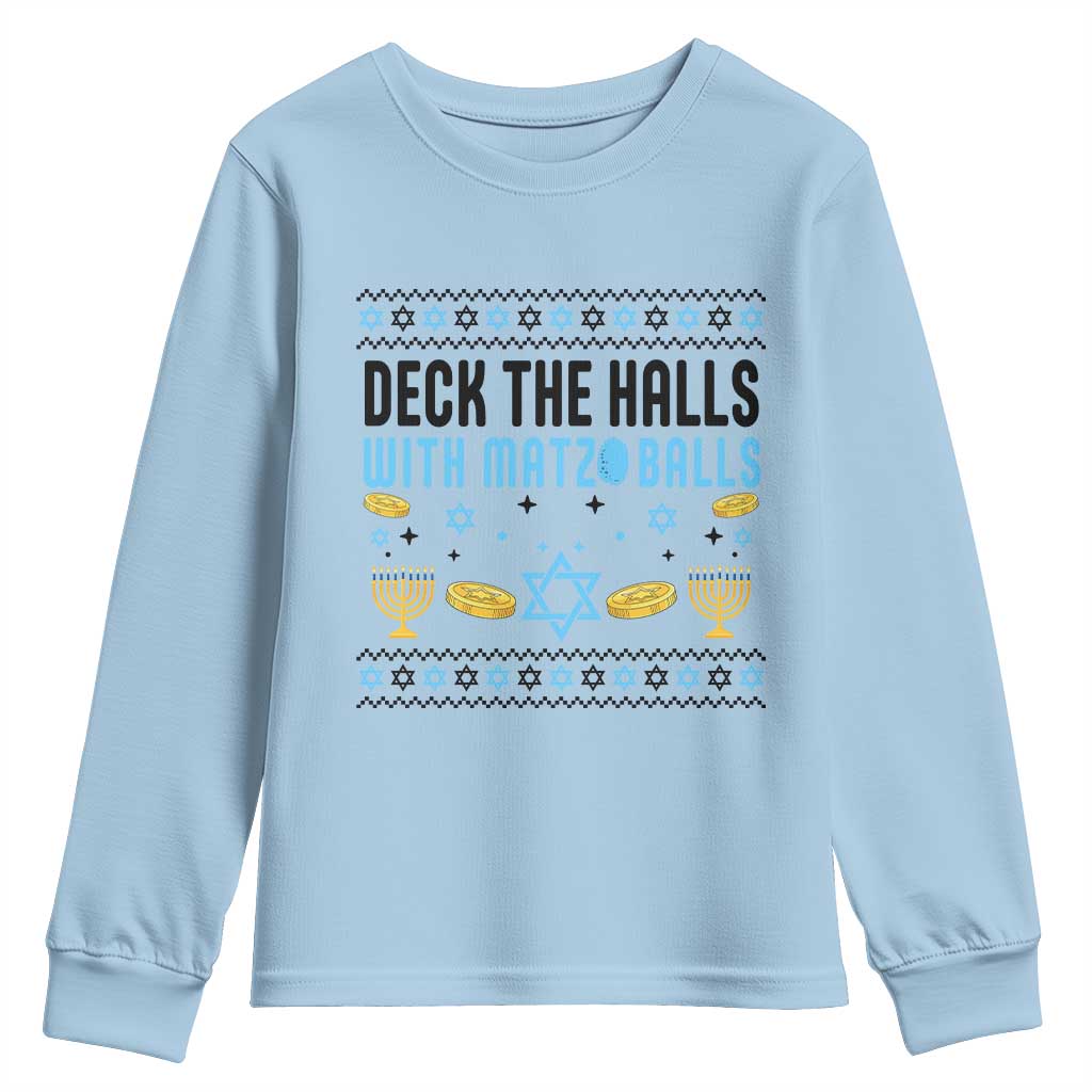 Deck The Halls With Matzo Balls Youth Sweatshirt Funny Ugly Jewish Holiday Gift - Wonder Print Shop
