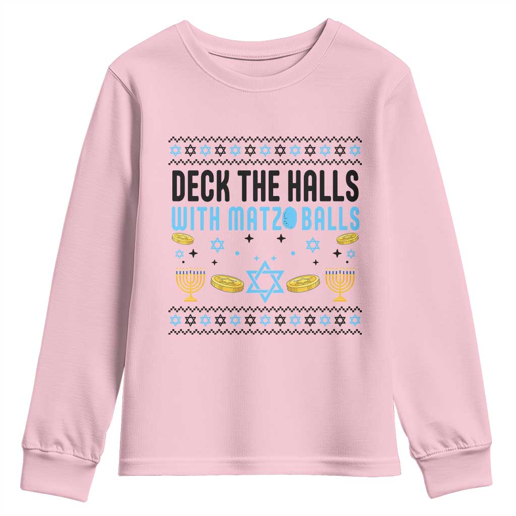 Deck The Halls With Matzo Balls Youth Sweatshirt Funny Ugly Jewish Holiday Gift - Wonder Print Shop
