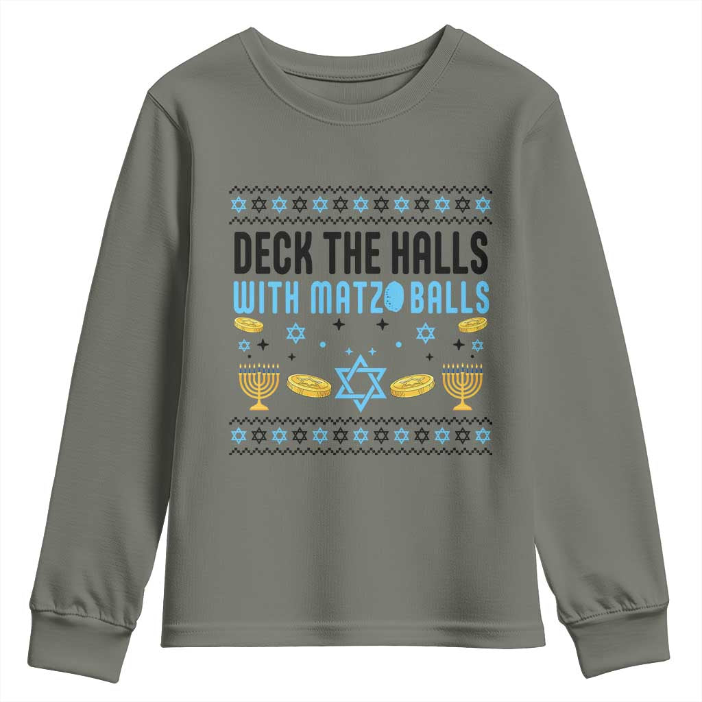 Deck The Halls With Matzo Balls Youth Sweatshirt Funny Ugly Jewish Holiday Gift - Wonder Print Shop