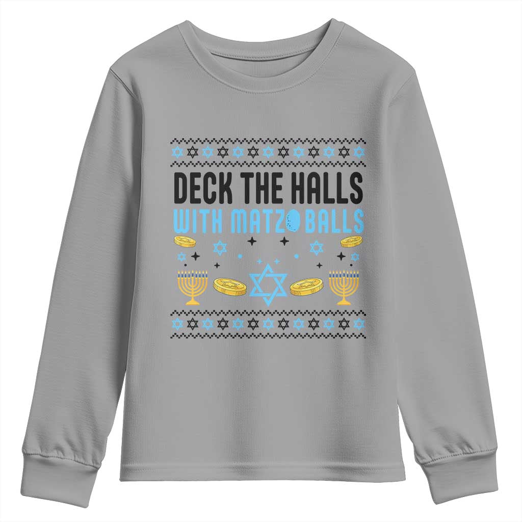 Deck The Halls With Matzo Balls Youth Sweatshirt Funny Ugly Jewish Holiday Gift - Wonder Print Shop