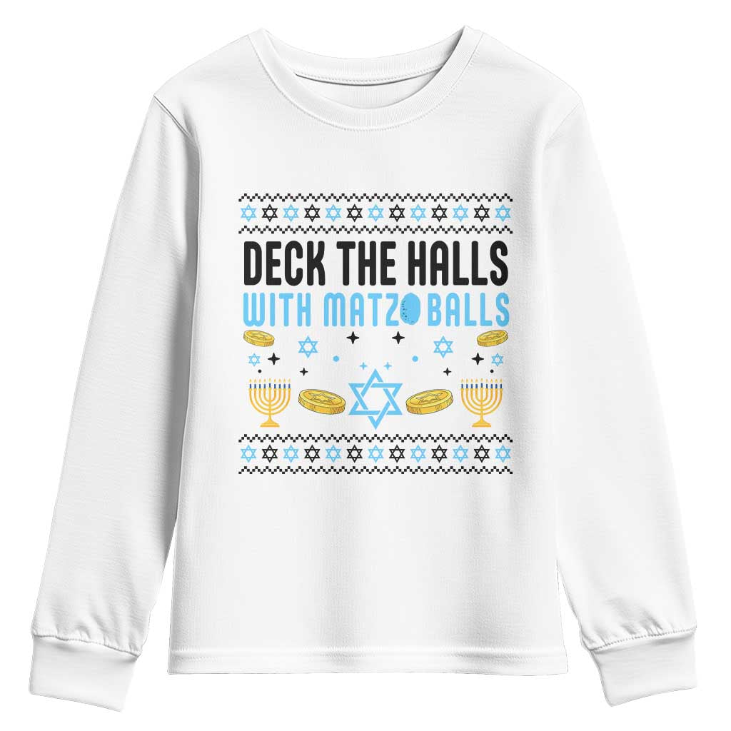 Deck The Halls With Matzo Balls Youth Sweatshirt Funny Ugly Jewish Holiday Gift - Wonder Print Shop