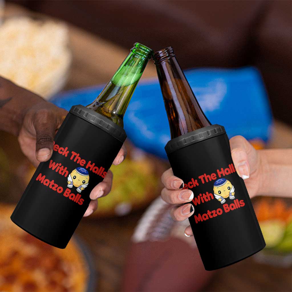 Deck The Halls With Matzo Balls 4 in 1 Can Cooler Tumbler Religious Jewish Holiday Gift - Wonder Print Shop