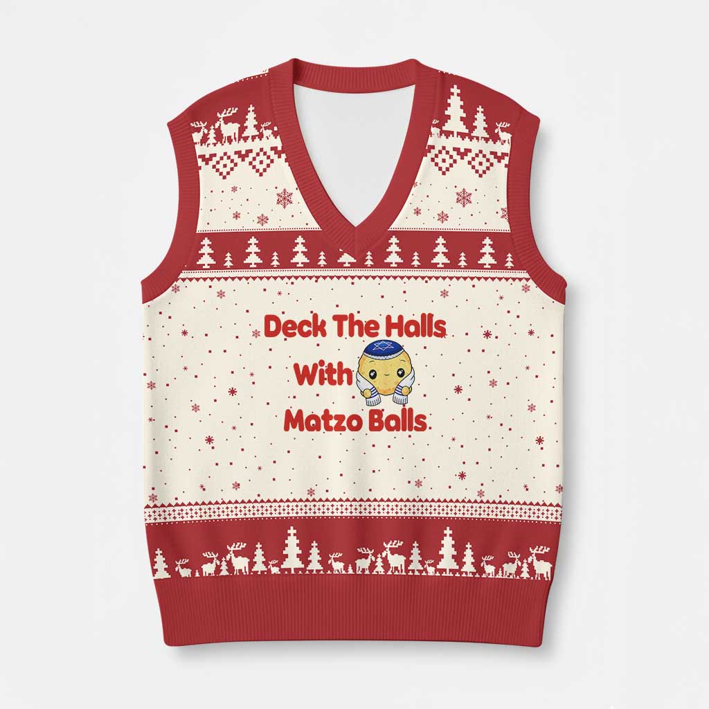 Deck The Halls With Matzo Balls V-Neck Knit Sweater Vest Religious Jewish Holiday Gift - Wonder Print Shop